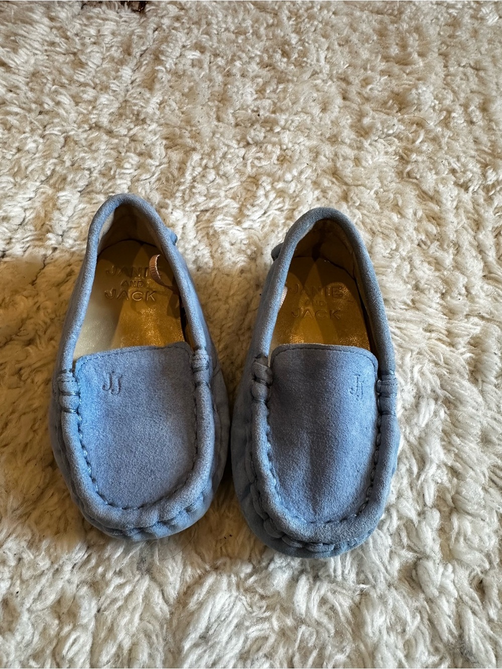Janie and Jack Light Blue Suede Moccasin Slippers for Kids NWOT